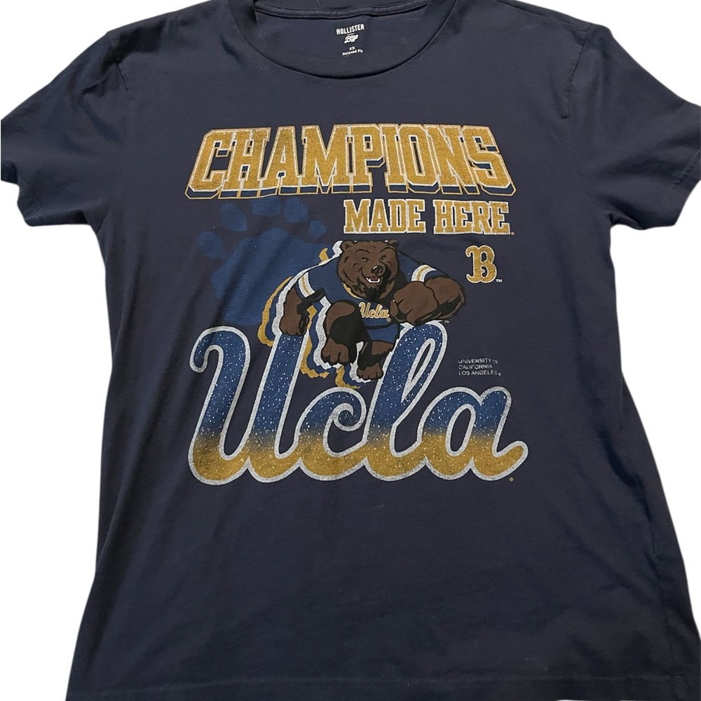 Hollister Navy UCLA Champion Graphic Tee with Gold and White Accents